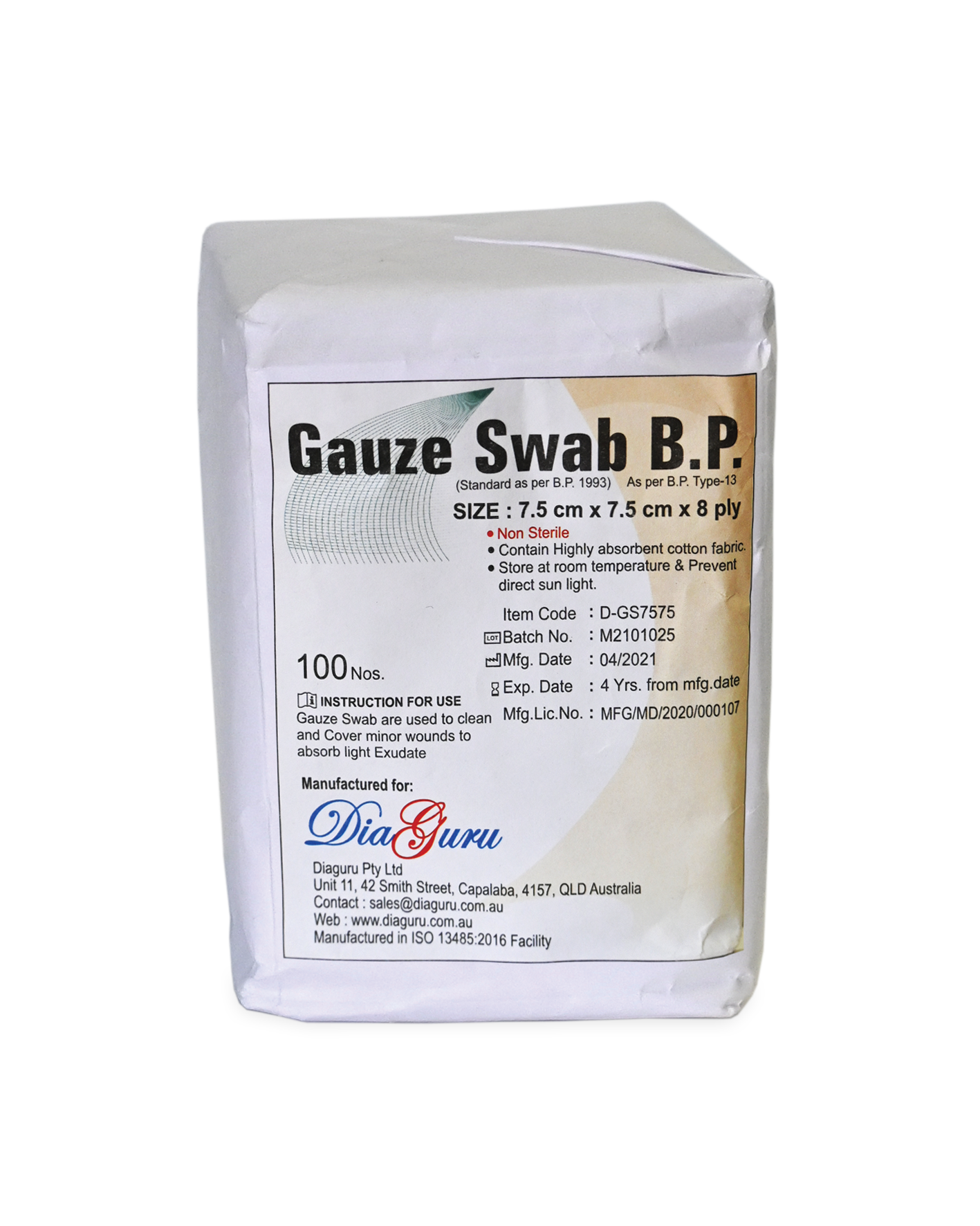 Plain Gauze Swabs - 100 pack - Choose from various sizes